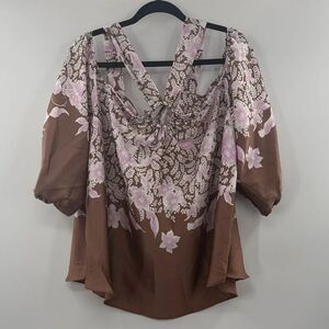3For$20 Cato Brown and Pink Floral Blouse size: 22/24W